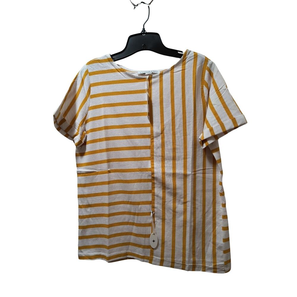 Loyal Hana Ginger Maternity Nursing Top Medium White Yellow Stripes Cotton NWT